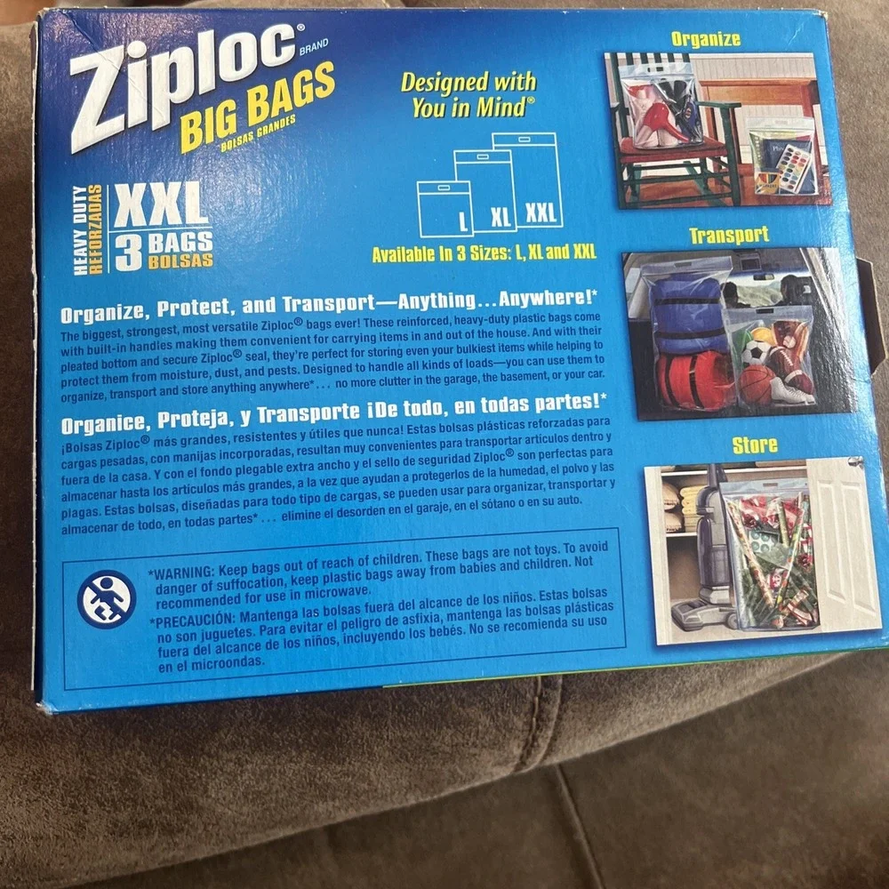 NEW Ziploc Big Bags Discontinued Heavy Duty XXL 3 Bags 20 Gallon 2' x 2.7'